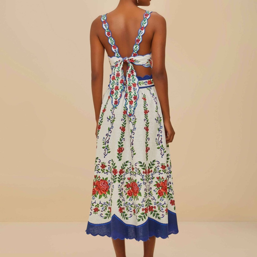 FARM Rio Cream Midi Skirt with Red Floral & Blue Trim - Picture 6 of 7